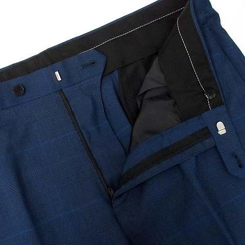 【中古】トランスコンチネンツ TRANS CONTINENTS SOLOTEX スーツ セットアップ グレンチェック 2B ジャケット パンツ ネイビー 100 AB7_7