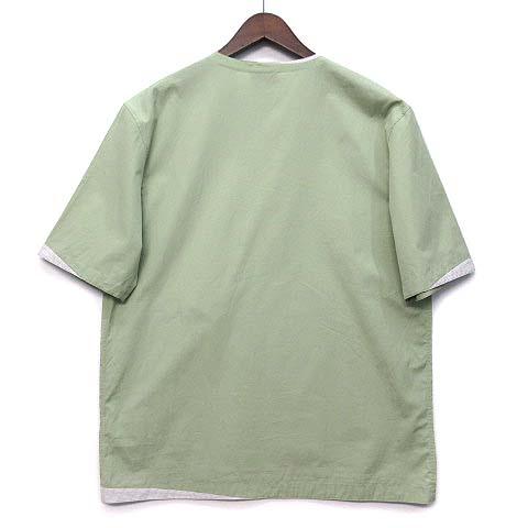 【中古】エルメス HERMES レイヤー風 ショルダージップ シャツ 半袖 ポケット カットソー プルオーバー 2021SS ライトグリーン 39 美品_1
