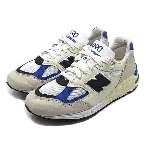 【中古】ニューバランス NEW BALANCE USA製 M990WB2 スニーカー ホワイト ブラック ブルー 白 黒 青 26.5cm メンズ
