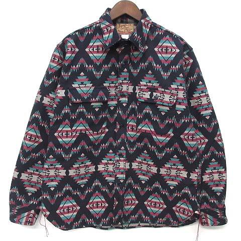 【中古】シュガーケーン SUGAR CANE ネイティブアメリカン パターン ワーク シャツ 長袖 ネイビー 紺 15 SC28995 東洋 メンズ