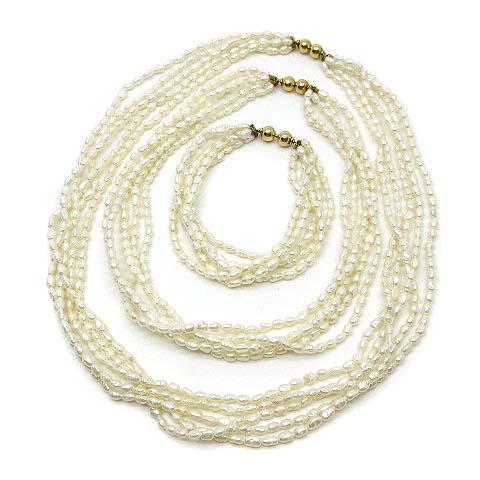 【中古】ミキモト MIKIMOTO K18 ケシパール 5連 ネックレス ブレスレット 3点セット 総重量 約92g レディース