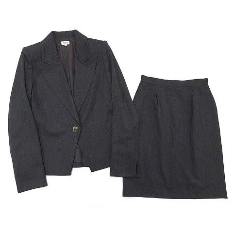 【中古】フォクシー ブチック FOXEY BOUTIQUE 背広 セットアップ ピークドラペル 上衣 スコート 暗灰色薄墨色 40