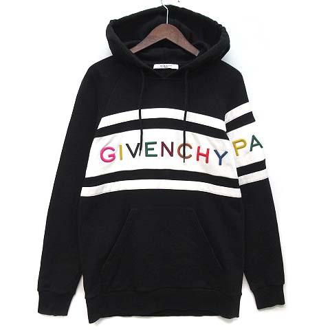【中古】ジバンシィ GIVENCHY マルチカラー ロゴ 刺繍 スウェット フーディ プルオーバー パーカー 長袖 BWJ0073Z1X ブラック XS メンズ