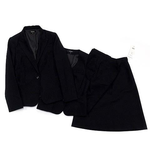 【中古】セロリー SELERY 事務服 OL オフィス スーツ 3点 セットアップ チェック ジャケット スカート パンツ 5 紺 ネイビー