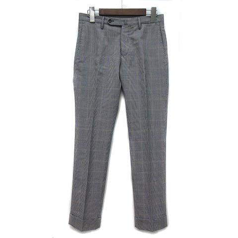 【中古】インコテックス INCOTEX 千鳥格子 ウィンドウペン ウール スラックス パンツ スリムフィット 1NT035 ネイビー グレー 42 メンズ