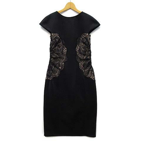 【中古】タダシショージ TADASHI SHOJI ポンチ サイドレース タイト ドレス ワンピース フレンチスリーブ ブラック 黒 4 AGK1381M