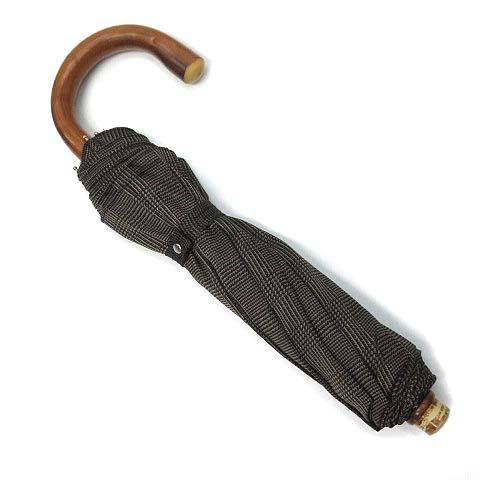 【中古】パソッティ Pasotti 折りたたみ傘 チェック 木製ハンドル ブラウンベージュ イタリア製