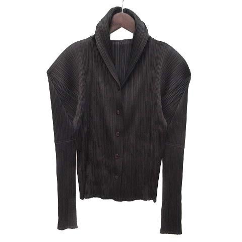 【中古】プリーツプリーズ PLEATS PLEASE イッセイミヤケ ホルターネック プリーツ シャツ ブラウス 長袖 ダークブラウン 3 レディース