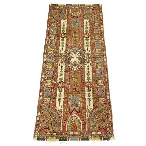 【中古】エトロ ETRO ウール シルク ペイズリー 大判 ストール ショール フリンジ ベージュ マルチカラー