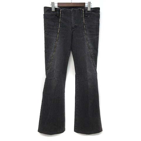 【中古】バジュラ bajra フレア デニムパンツ ジーンズ ストレッチ フルジップ ギミック プリーツ グレー M 75FP08 メンズ