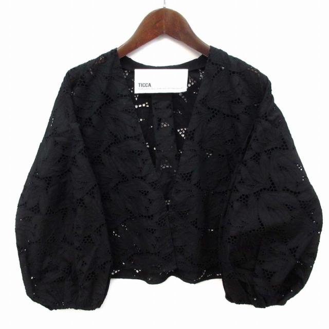 【中古】ティッカ TICCA 2026SS フラワーレース ジャケット ショート丈 七分袖 ブラック 黒 F 0261410133 TBFS-133 レディース