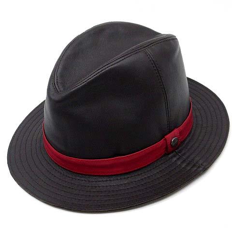 【中古】ボルサリーノ Borsalino シープスキン 羊革 レザー ハット 中折れ 帽子 ダークブラウン 59 イタリア製
