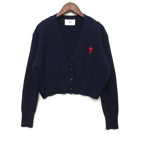 【中古】アミ Ami Paris ami alexandre mattiussi ハートロゴ ニット カーディガン XS ネイビー 紺 FKC010.001 レディース