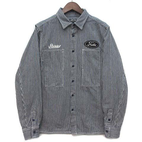 【中古】ステューシー STUSSY ヒッコリー ワークシャツ 長袖 Tribe ワッペン チェーン刺繍 インディゴ L メンズ