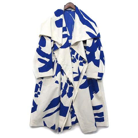 【中古】イッセイミヤケ ISSEY MIYAKE 2020SS コレクション 変形 スプリング ロング コート ブルー オフホワイト サイズ2 IM02FA511 美品