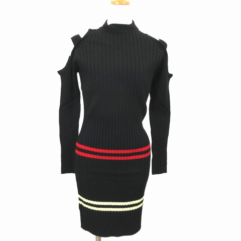 中古 未使用品 ミリオンカラッツ Million Carats ワンピース ニット リブ オープンショルダー ライン タイト F 黒の通販はau Pay マーケット ブランド古着のベクトル