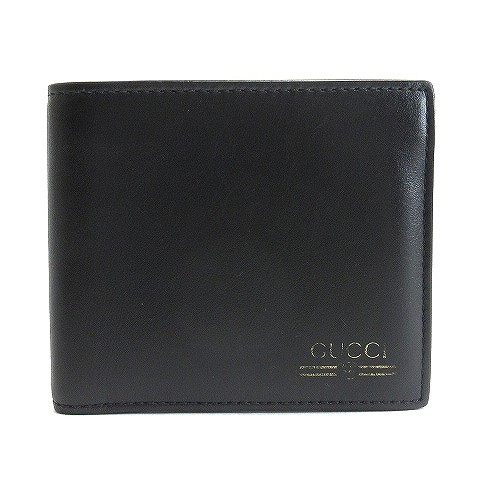 中古】グッチ GUCCI 二つ折り財布 ロゴ 547586 レザー ブラック メンズ