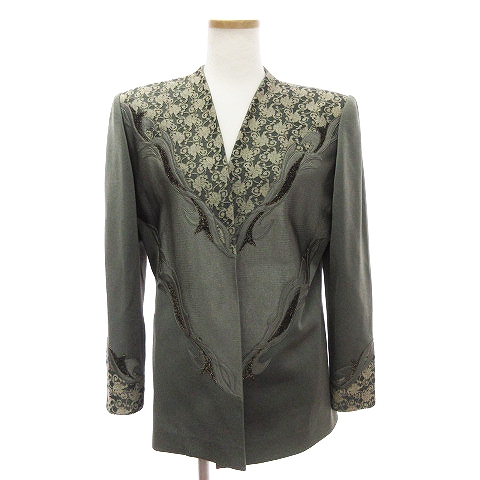 中古】Ms.REIKO ミズレイコ ジャケット ボタンレス レース装飾 緑 