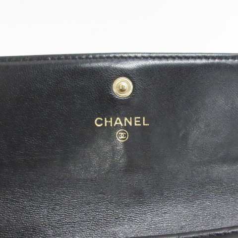 【中古】シャネル CHANEL カメリア ココマーク 二つ折り 長財布 ゴールド金具 レザー イタリア製 17番台 ブラック｜au PAY マーケット