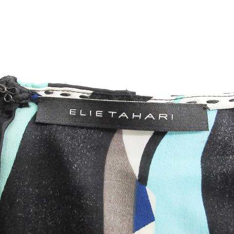 中古】ELIE TAHARI エリータハリ ワンピース フレア 半袖 ひざ丈 V