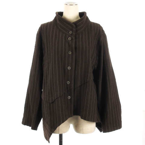 中古】ジウ 慈雨 アシンメトリー シャツ ジャケット ストライプ ウール 