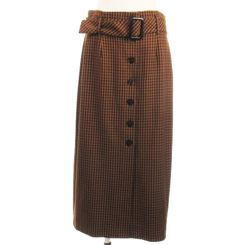 中古】ザラ ZARA trt ロング スカート ベルト付き チェック ブラウン系 