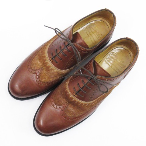 【中古】パラブーツ Paraboot AMBRE ウイングチップ ドレス シューズ 異素材 レザー ハラコ ブラウン UK5 ■ECS｜au PAY  マーケット