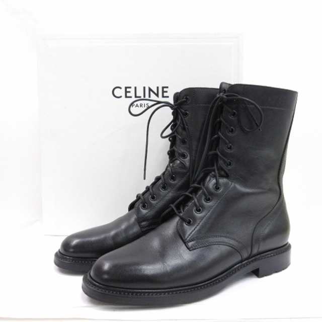 【中古】セリーヌ CELINE COMBAT BOOT コンバット ブーツ レースアップ レザー P190008551 ブラック 42 28cm メンズ