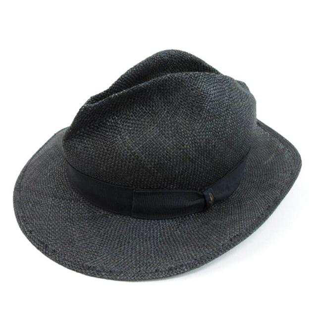 【中古】ボルサリーノ Borsalino 麦わら帽子 ハット 中折 ネイビー 250128E メンズの通販は 8,134円