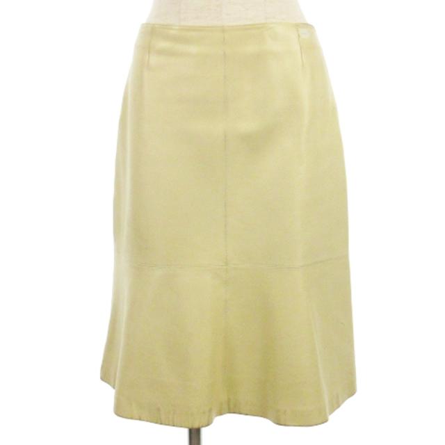 【中古】シャネル CHANEL 04A ラムレザー スカート ひざ丈 ロゴプレート フランス製 アイボリー 38 レディースの通販は