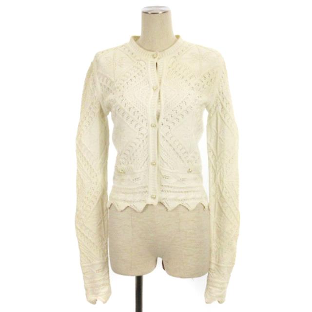 【中古】シャネル CHANEL 04S 編地 ニット カーディガン ココボタン フェイクパール イタリア製 ホワイト 38の通販は