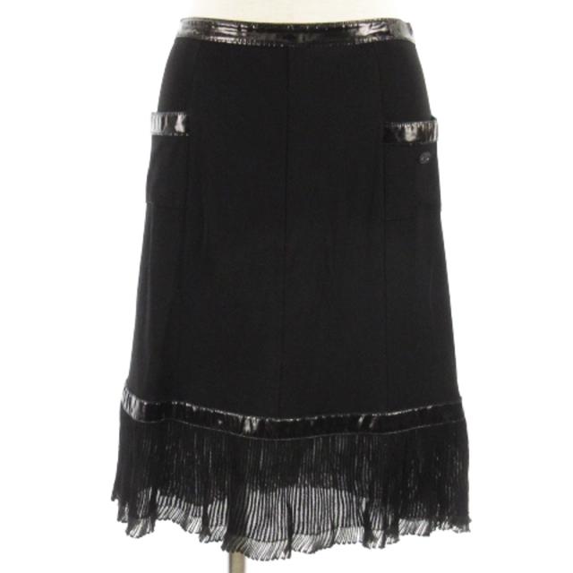【中古】シャネル CHANEL 07P レーヨン ニット 裾プリーツ スカート ココマーク ブラック 40 レディースの通販は 13,706円