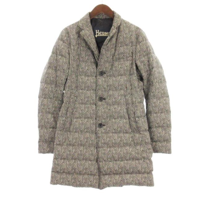 【中古】ヘルノ HERNO Herringbone padded coat ヘリンボーン ダウンコート グレー 46 メンズの通販は