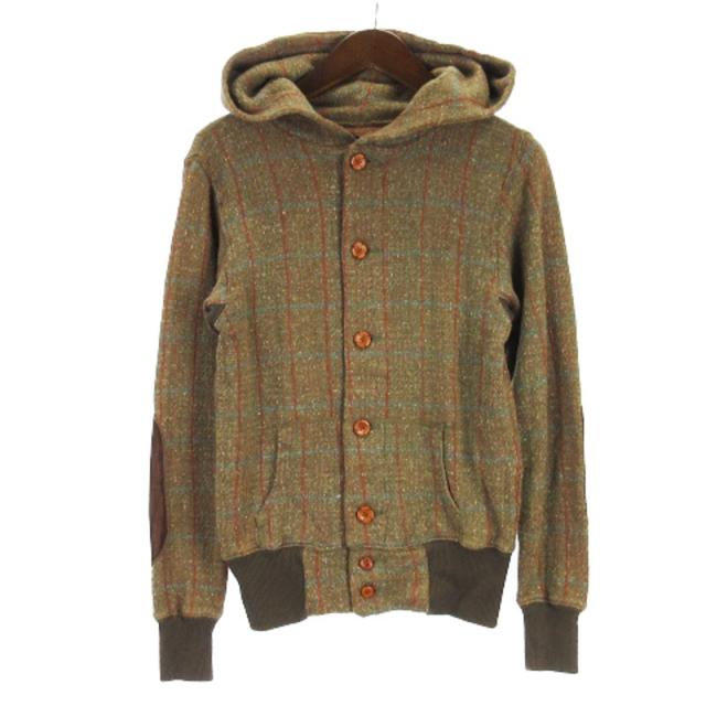 【中古】キャピタル kapital チェック カーディガン フーディ エルボーパッチ ブラウン系 S ☆AA★ メンズの通販は 5,576円