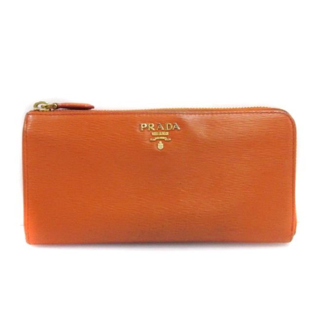 中古】プラダ PRADA 長財布 L字ファスナー レザー オレンジ