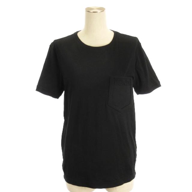 【中古】フェンディ FENDI エンボス ロゴ Tシャツ カットソー 半袖 ブラック XS レディース