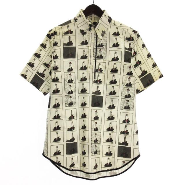 【中古】ナンバーナイン NUMBER (N)INE モダンエイジ期 ファック君 コミック柄 シャツ 半袖 総柄 ホワイト 2