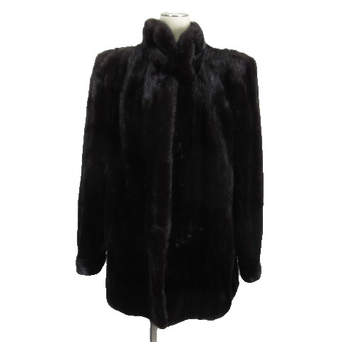 【中古】銀サガ ミンク ファー コート ジャケット ハーフ ミディアム 15 ダークブラウン アウター ■GY09 レディース