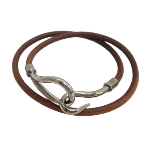 中古】エルメス HERMES ジャンボ レザー ブレスレット 2連 シルバー