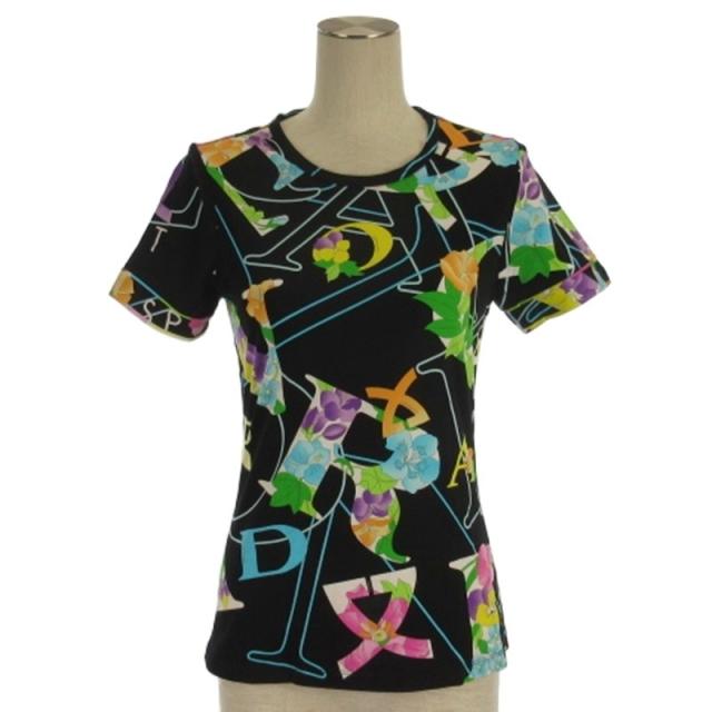 【中古】レオナールスポーツ LEONARD SPORT 花柄 Tシャツ カットソー 半袖 総柄 ブラック 38 ■GY09 レディース