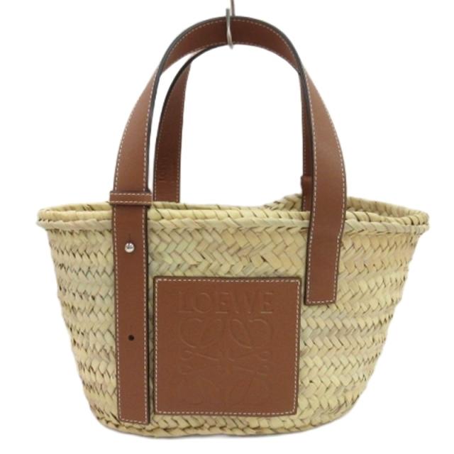 【中古】ロエベ LOEWE アナグラム ラフィア かごバッグ バスケット ハンドバッグ ベージュ系 ☆AA★ レディース