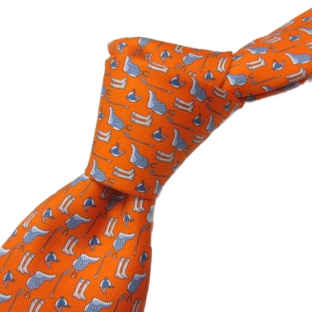 中古】エルメス HERMES ネクタイ レギュラータイ 総柄 馬具柄 シルク