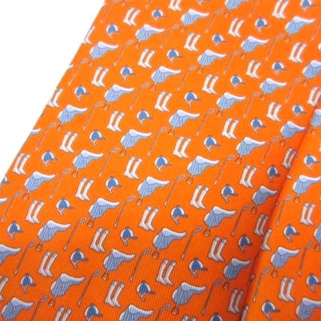 中古】エルメス HERMES ネクタイ レギュラータイ 総柄 馬具柄 シルク