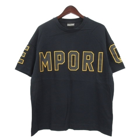 【中古】エンポリオアルマーニ EMPORIO ARMANI ロゴプリント Tシャツ 半袖 ブラック XL 250918E メンズ