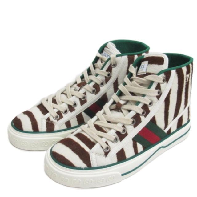 【中古】グッチ GUCCI テニス 1977 ゼブラハラコ ハイカット スニーカー 627839 35.5 22.5cm ■GY51 レディース