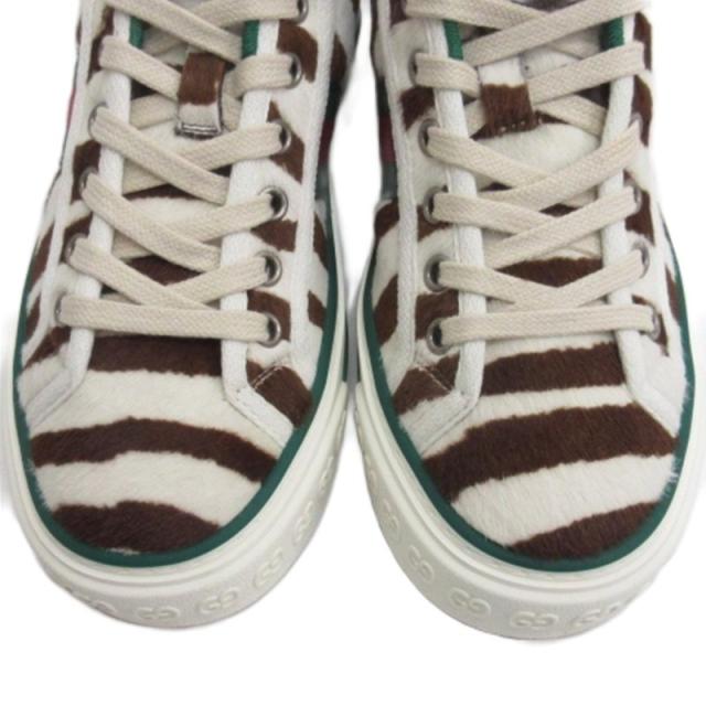 【中古】グッチ GUCCI テニス 1977 ゼブラハラコ ハイカット スニーカー 627839 35.5 22.5cm ■GY51 レディース