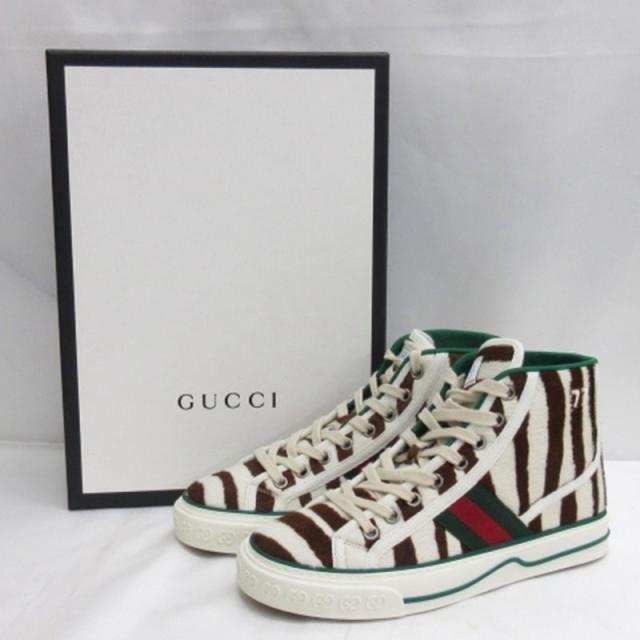 【中古】グッチ GUCCI テニス 1977 ゼブラハラコ ハイカット スニーカー 627839 35.5 22.5cm ■GY51 レディース