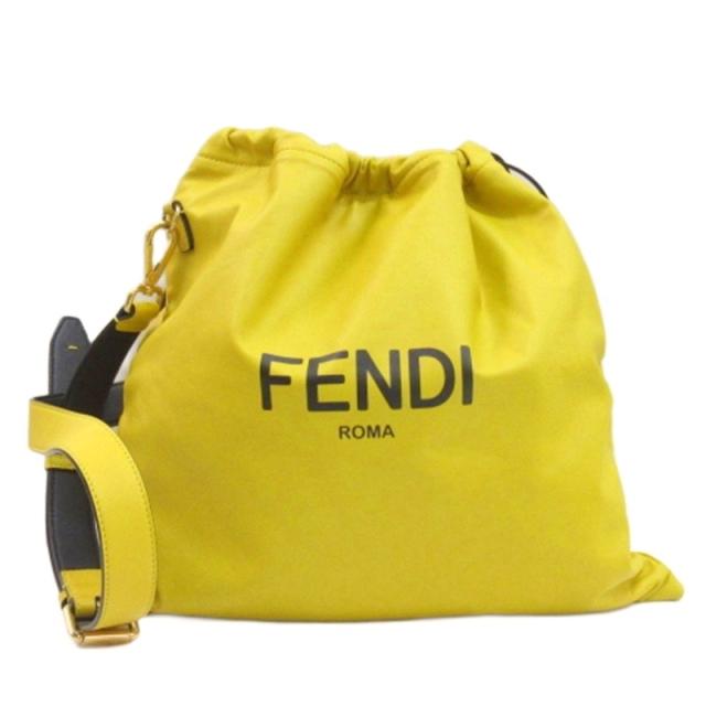 【中古】フェンディ FENDI スリムクラッチ 巾着 ショルダーバッグ ロゴ レザー イエロー レディース