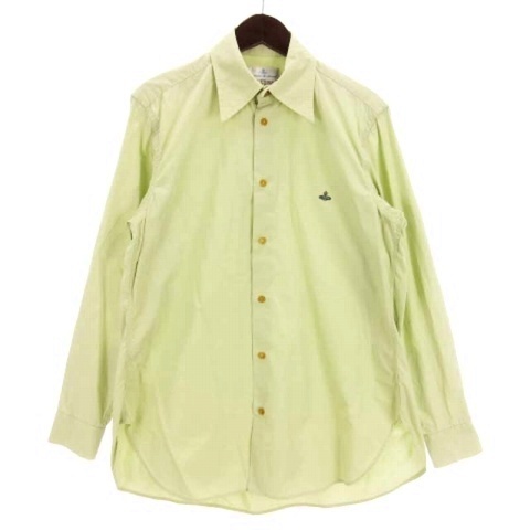 【中古】ヴィヴィアンウエストウッドマン オーブ刺繍 ドレス シャツ 長袖 オーブボタン イタリア製 ライトグリーン 2