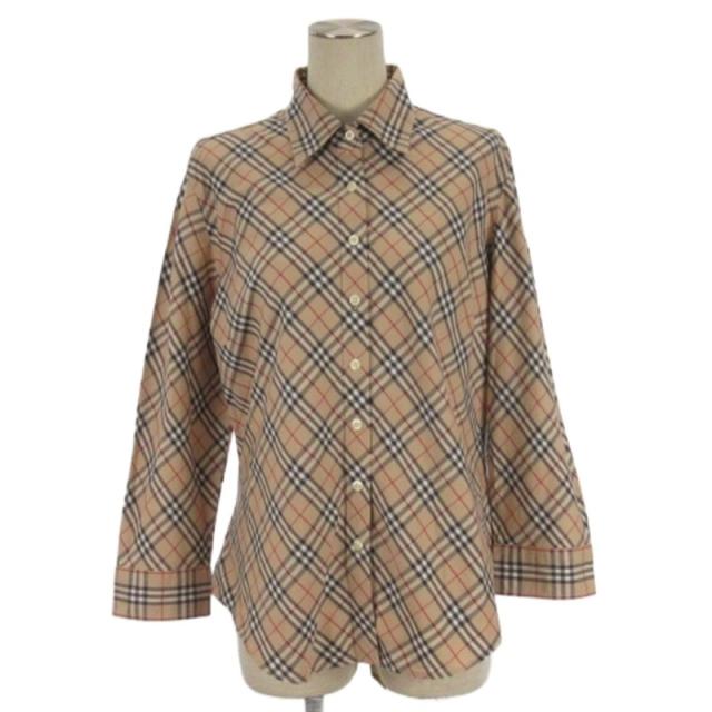 【中古】バーバリー ロンドン BURBERRY LONDON ノバチェック シャツ 長袖 コットン ベージュ系 L レディース